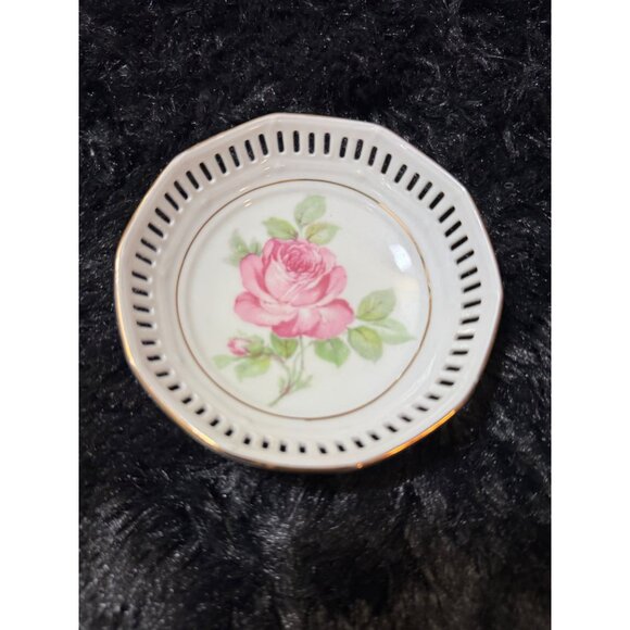 Schumann Germany Vintage Porcelain Reticulated Bowl With Pink Rose Design Gold - Picture 2 of 4